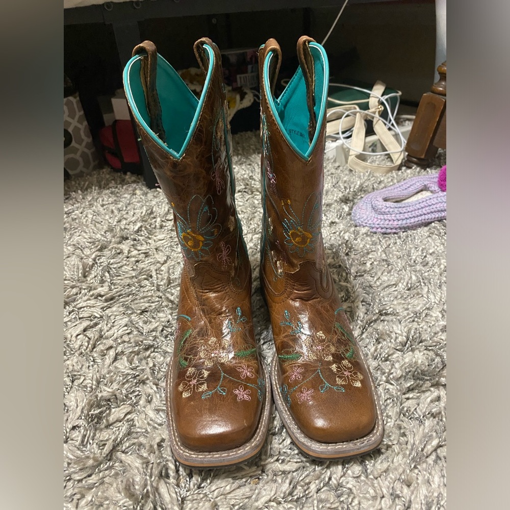 Smoky Children's Kid's Floralie Brown Leather Western Cowboy Boot